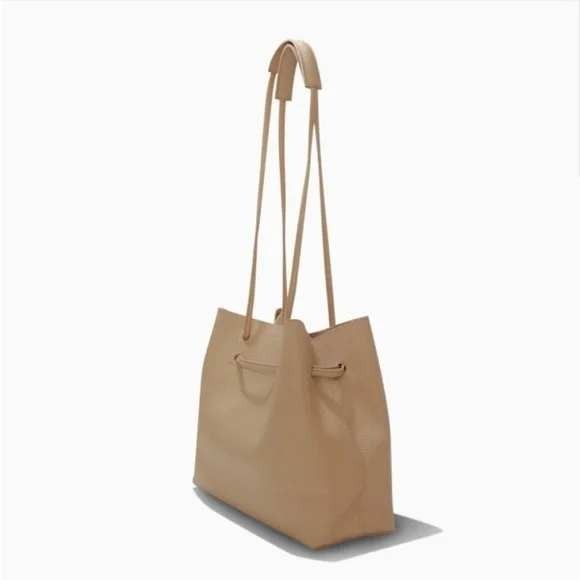 Tan Faux Leather Tote Bag, Minimalist Satchel, Lightweight Shoulder Bag - Picture 2 of 11